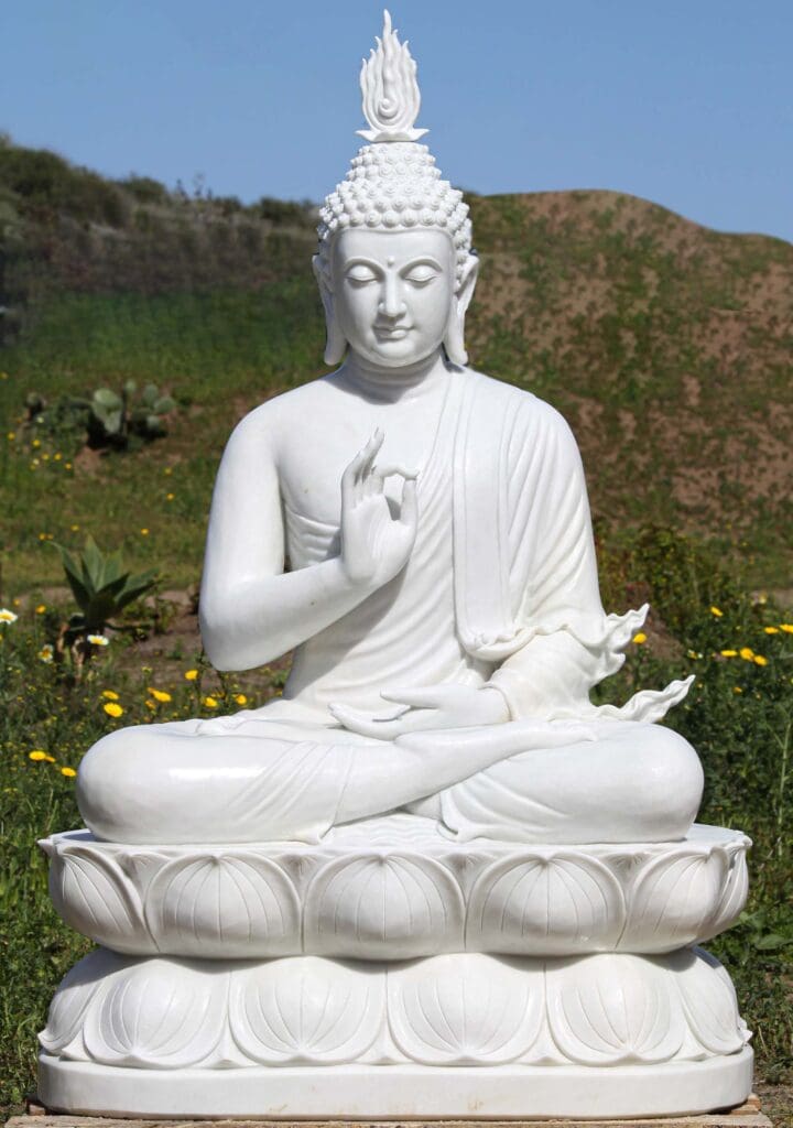 1 large marble vitarka mudra buddha statue on lotus base c