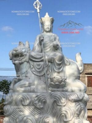 Tượng Phật Địa Tạng Cưỡi Linh Thú Đề Thính Bằng Đá 23