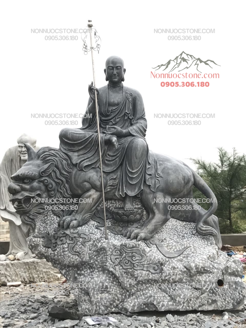Tượng Phật Địa Tạng Cưỡi Linh Thú Đề Thính Bằng Đá 26 1 Tượng Phật Địa Tạng Cưỡi Linh Thú Đề Thính Bằng Đá 26