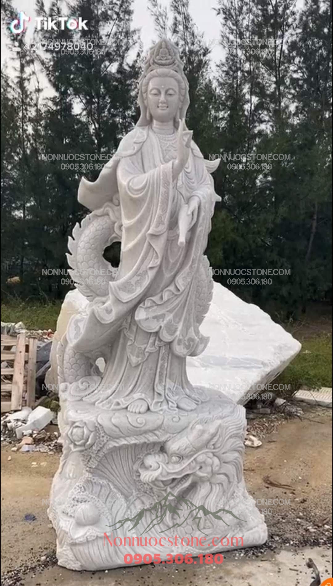 Tượng Phật Quan Âm Ngự Long Bằng Đá 58 1 Tượng Phật Quan Âm Ngự Long Bằng Đá 58