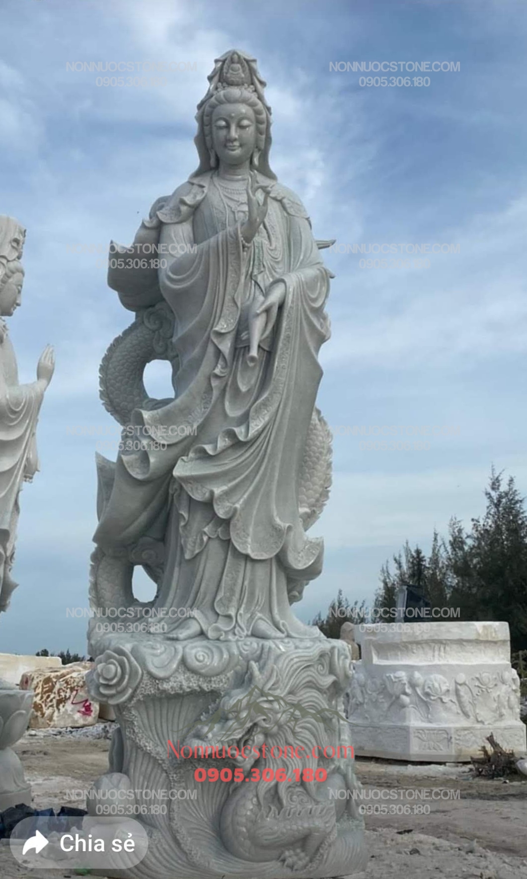 Tượng Phật Quan Âm Ngự Long Bằng Đá 61 1 Tượng Phật Quan Âm Ngự Long Bằng Đá 61