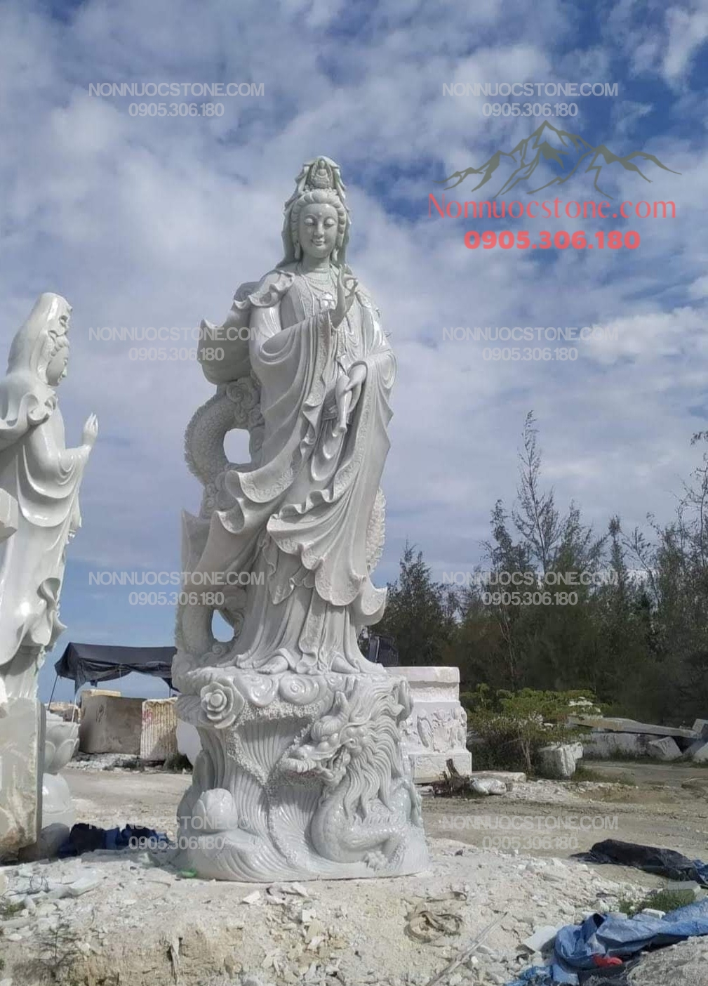 Tượng Phật Quan Âm Ngự Long Bằng Đá 08 1 Tượng Phật Quan Âm Ngự Long Bằng Đá 08