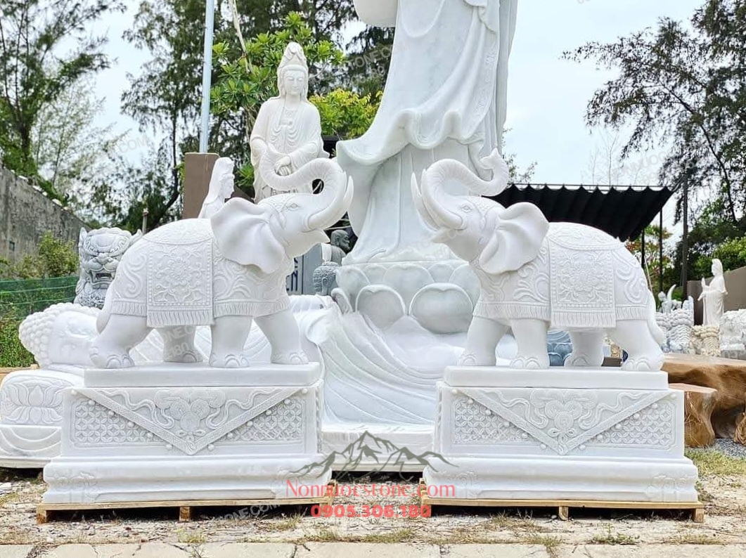 Cặp Tượng Voi Đá Cẩm Thạch Trắng – Linh Vật Chiêu Tài Đẳng Cấp 1 Tượng voi đá phong thủy